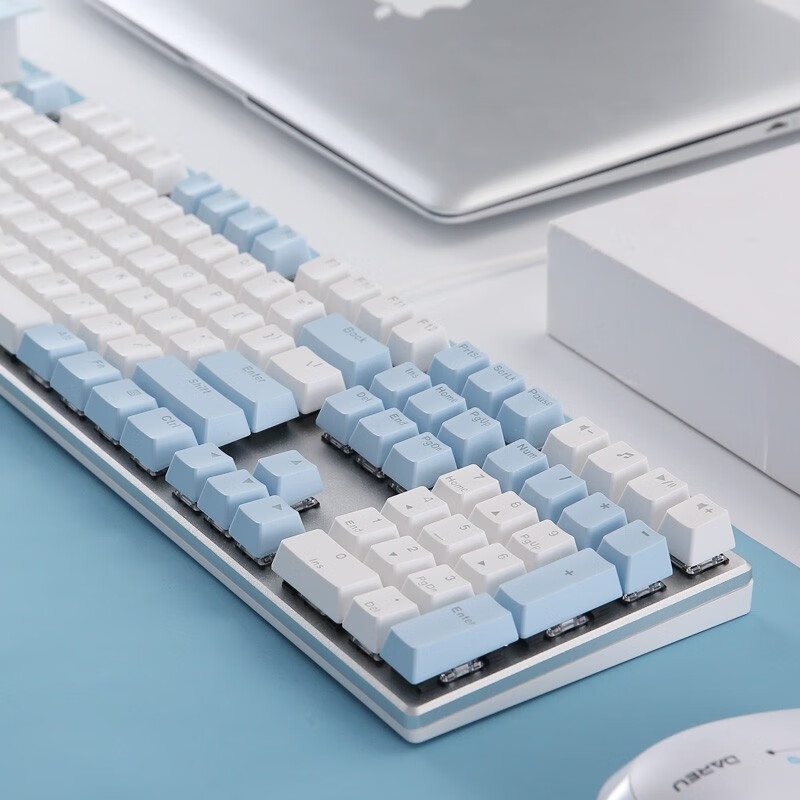达尔优（dareu）机械师合金版 机械键盘 有线键盘 游戏键盘 108键EK815单光 女生 电脑键盘  白色蓝色 青轴