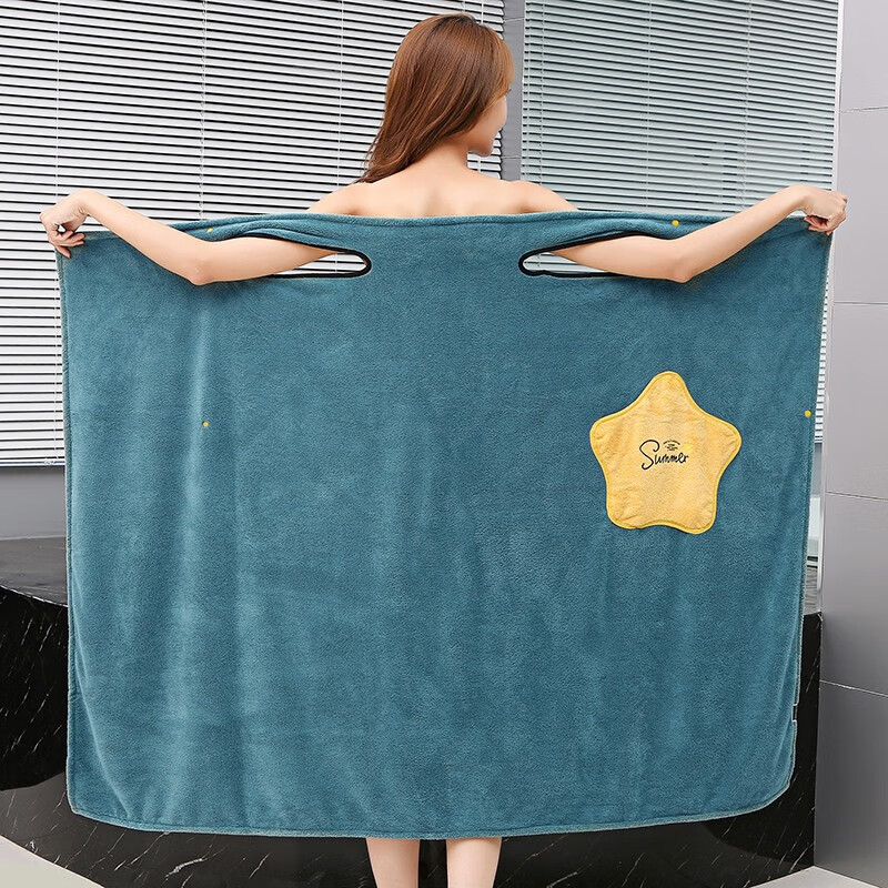 沐凡 浴巾女士可穿浴裙 成人可爱性感吸水大浴巾加大裹身巾可穿浴袍女 星星可穿-绿色