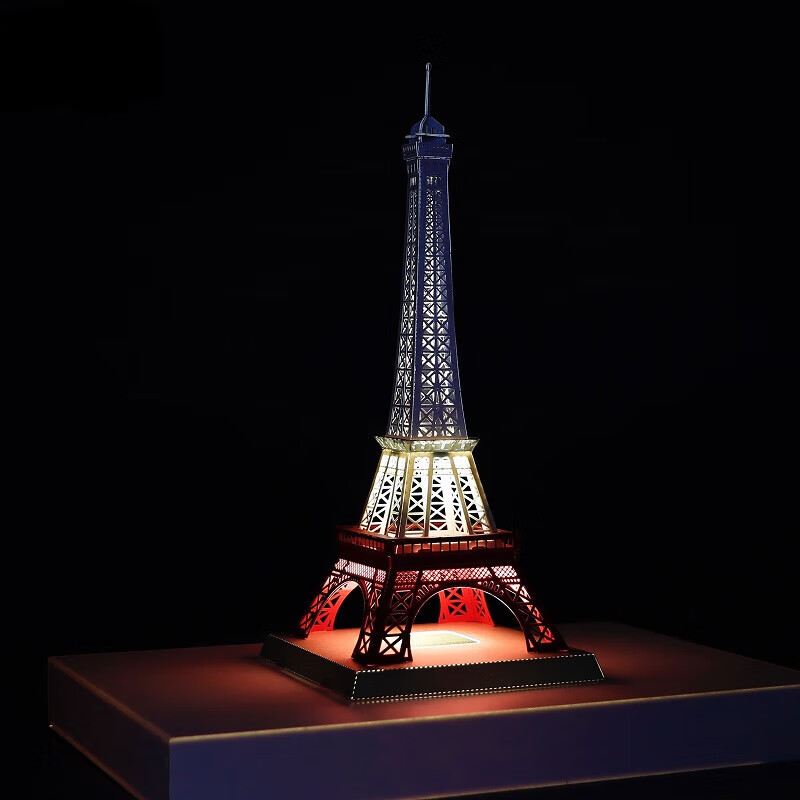 建筑纸雕模型3d立体拼装子减压手工diy创意礼物 埃菲尔铁塔(含灯)