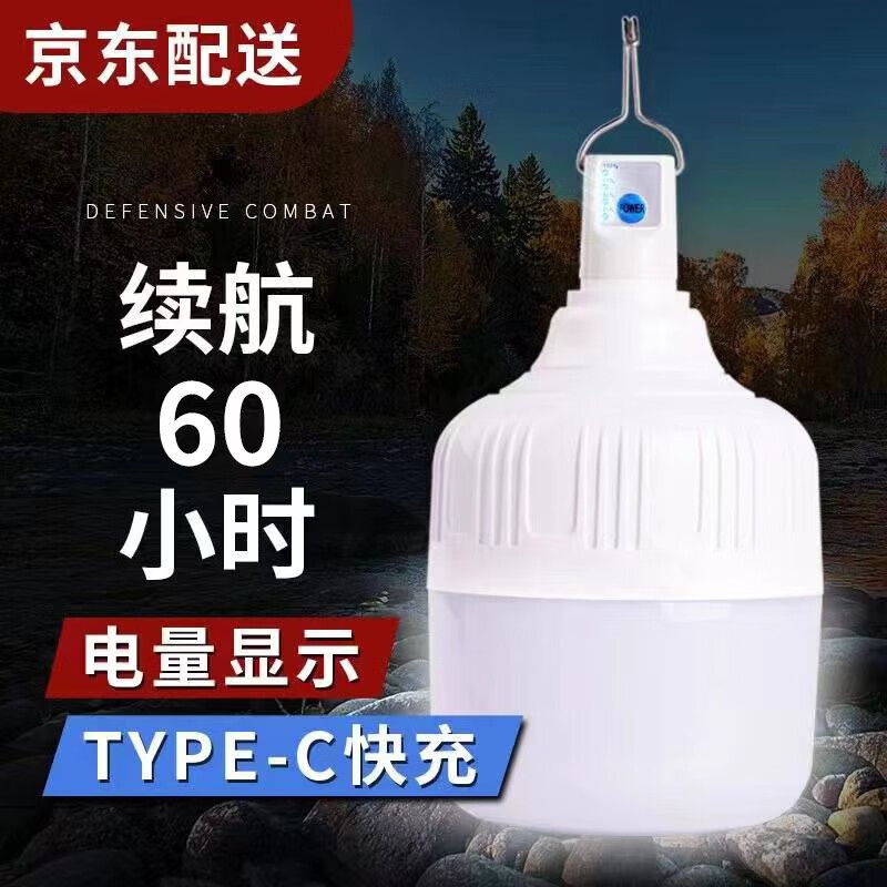 藤梵 充电灯泡应急灯夜市摆地摊灯家用户外照明led可充电挂灯无线露营 高亮200W（7-20小时续航）
