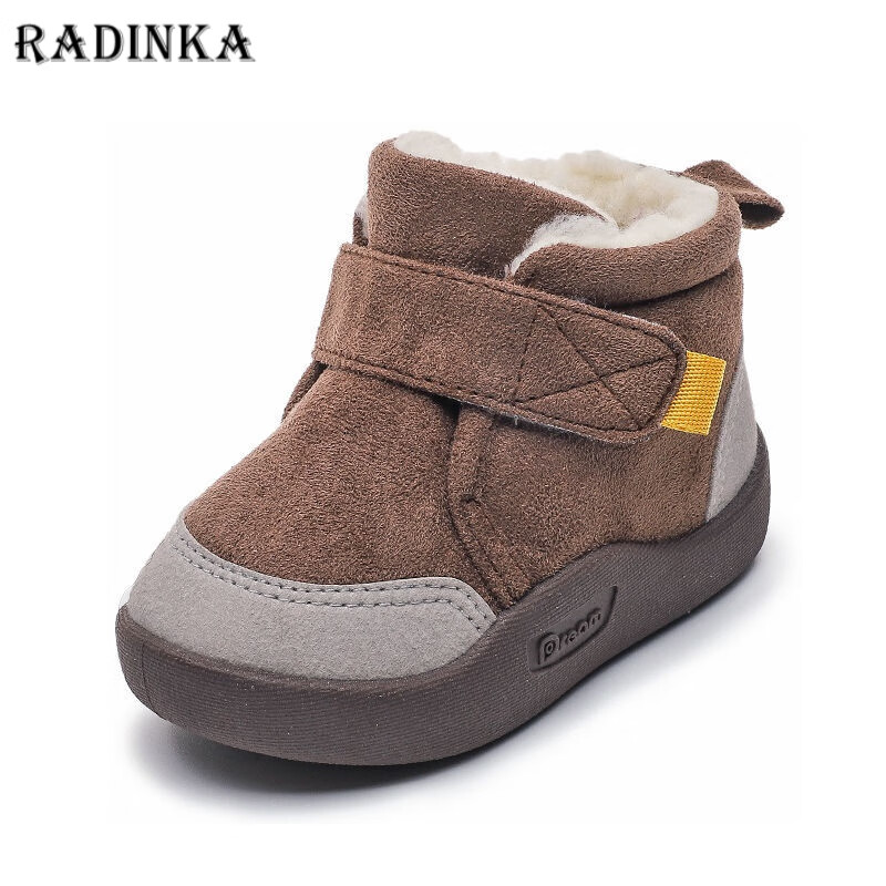 Radinka2023冬季新款加绒宝宝学步鞋软底防滑男女婴儿棉鞋保暖雪地靴HNX M1咖啡色（尺码偏大） 15码/内长12.5cm