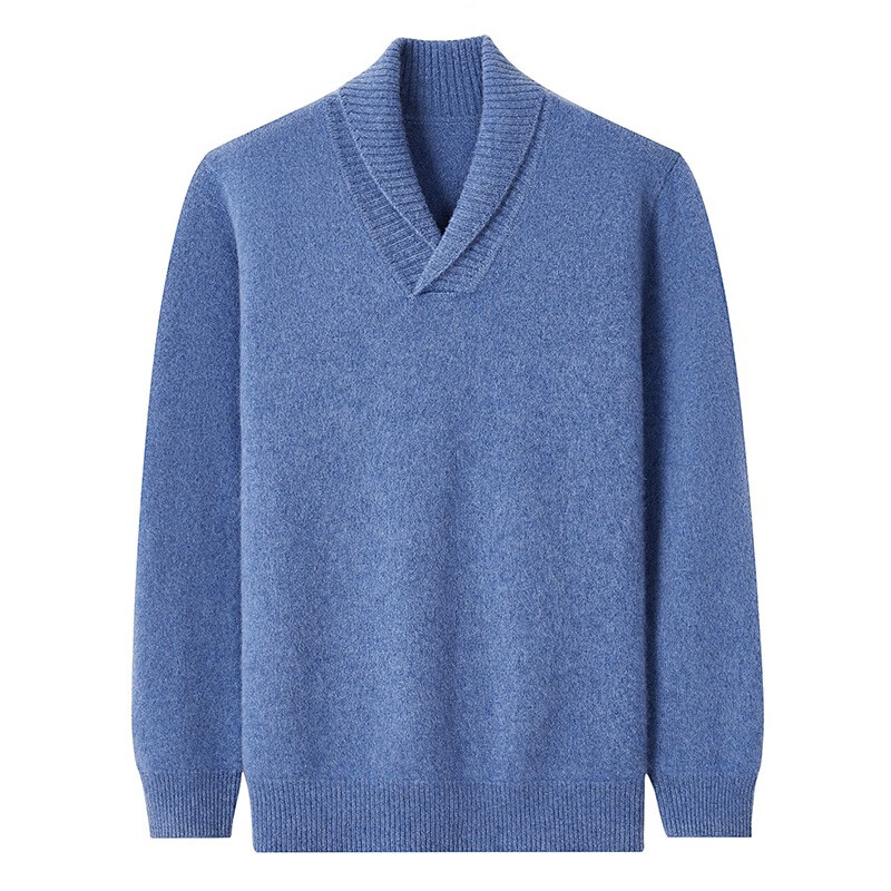 樱姗秋冬新款青果领加厚男士山羊绒套头毛衣商务休闲时尚大翻领针织衫