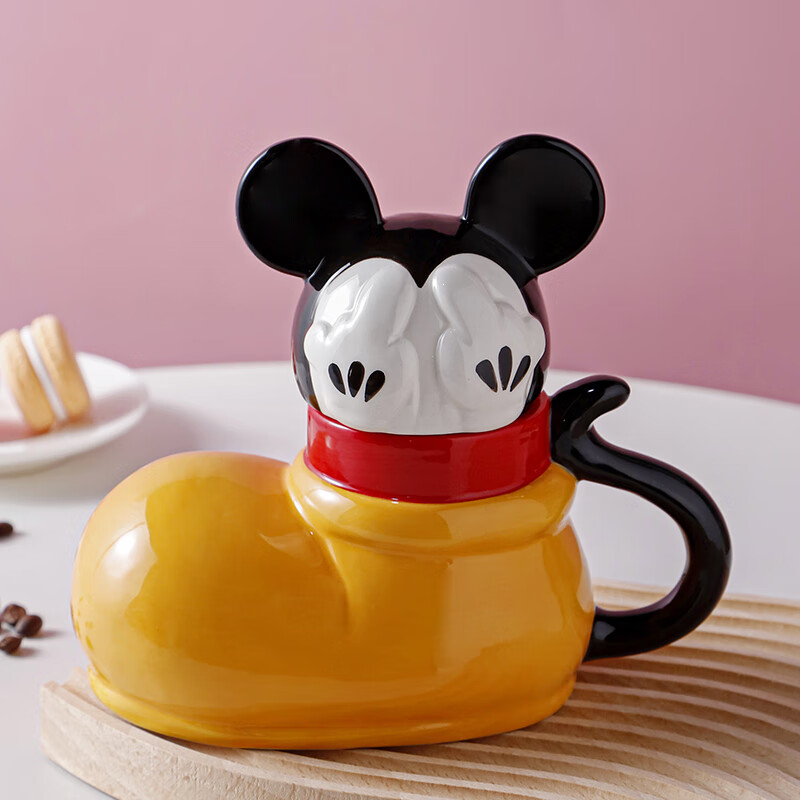萱靓德国进口品质卡通米奇陶瓷马克杯带盖早餐牛奶杯子大容量高颜值可