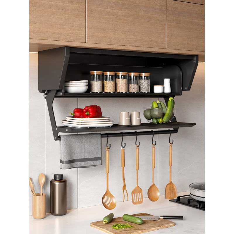 秀雷(xiulei)下拉式橱柜日式厨房置物架下拉式吊柜折叠储物架碗碟调料