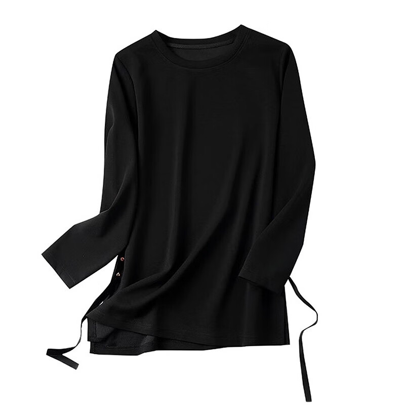 莎妮朵罗大码打底衫T恤女2025早春新款圆领上衣时尚休闲女装胖mm上衣20127 黑色 3XL建议150-170斤穿着