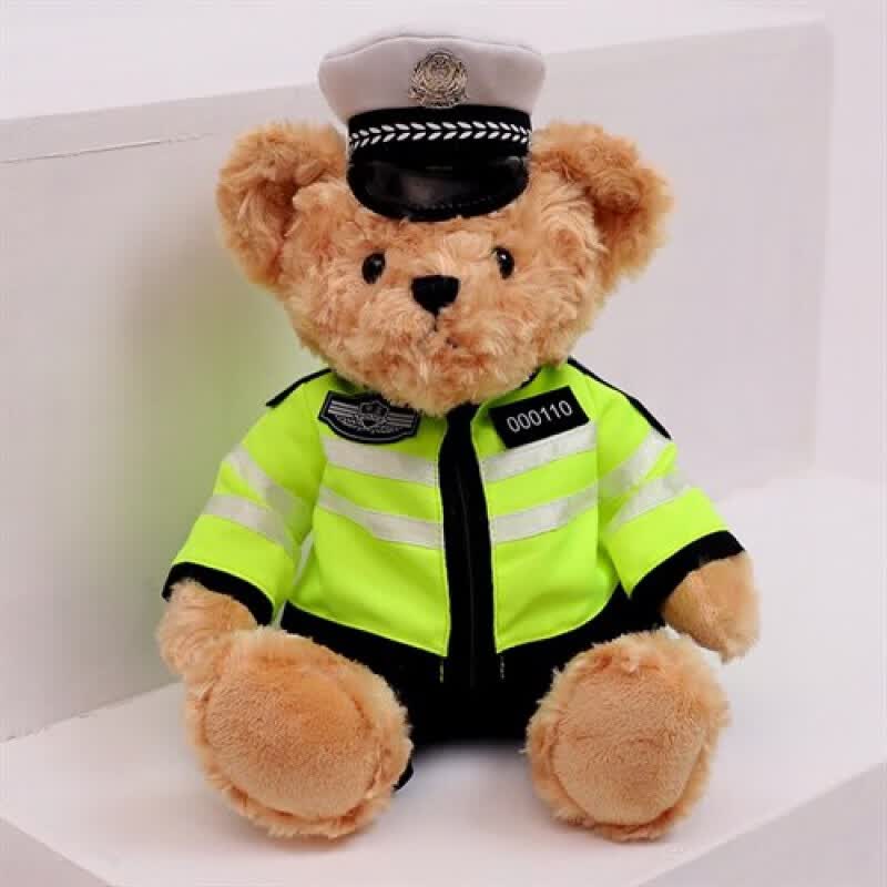懿选交警小熊公仔毛绒玩具铁骑警官制服布娃娃机车玩偶交通公安消防员