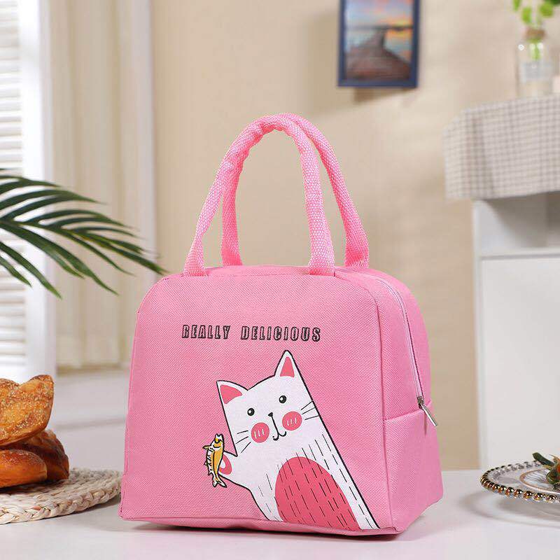 保温饭盒袋手拎装便当餐包上班带饭的手提袋子铝箔加厚小学生饭袋 粉色小猫