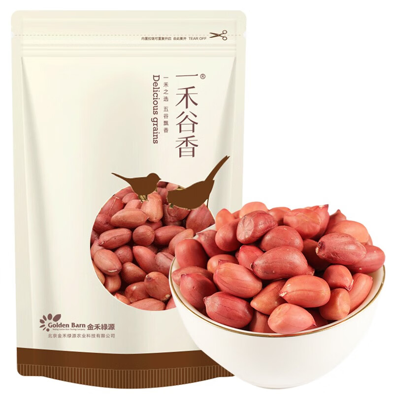 一禾谷香 东北红花生米500g 五谷杂粮粗粮东北四粒红生红皮红花生