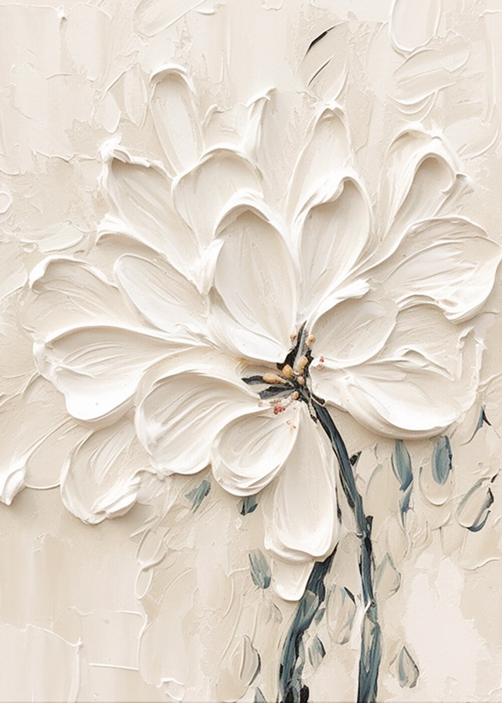 纯手绘油画白色抽象花卉客厅装饰画极简立体肌理壁画走廊玄关挂画 纯