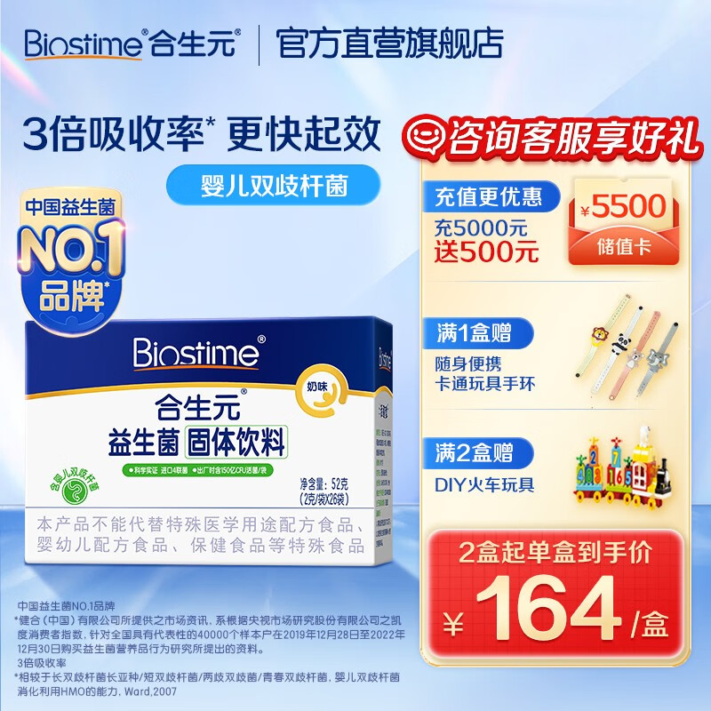 【官方】合生元(BIOSTIME)益生粉(益生元)奶味 法国进口粉(新老包装随机发货) 26袋  1盒