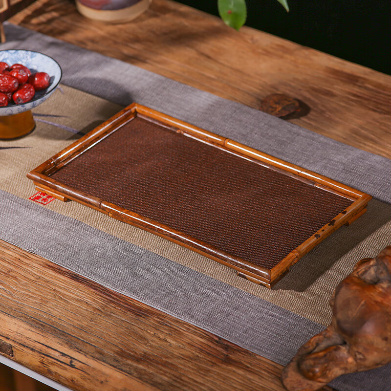 uhfr大漆竹编云妃竹干泡台干泡盘藤编茶盘收纳盘托盘竹器竹制品梅鹿竹