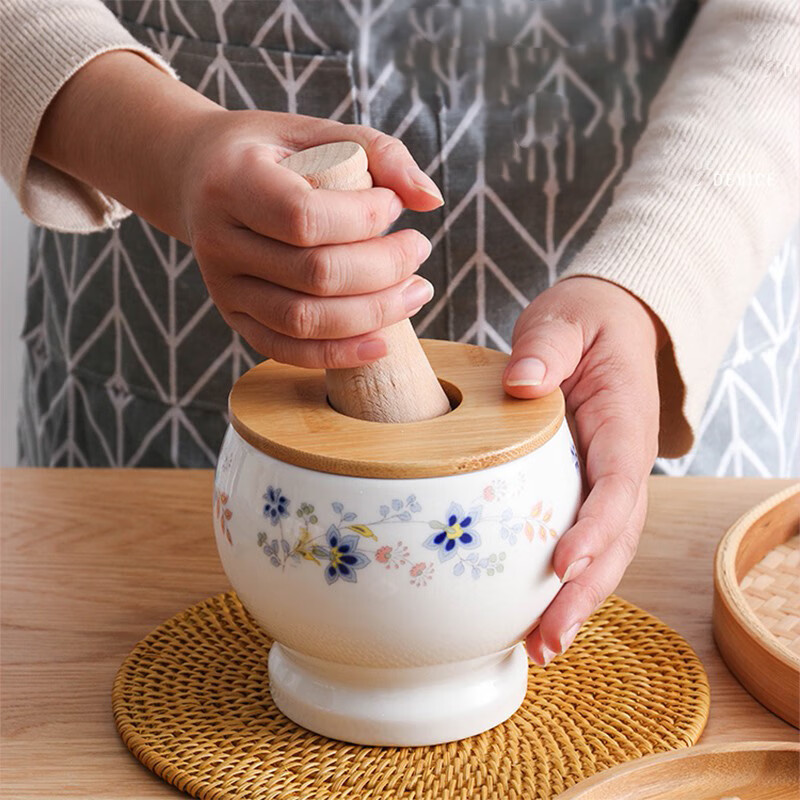 三简膳日系大号家用捣蒜器陶瓷蒜臼子研磨器捣碎捣料器 捣姜器 器 配