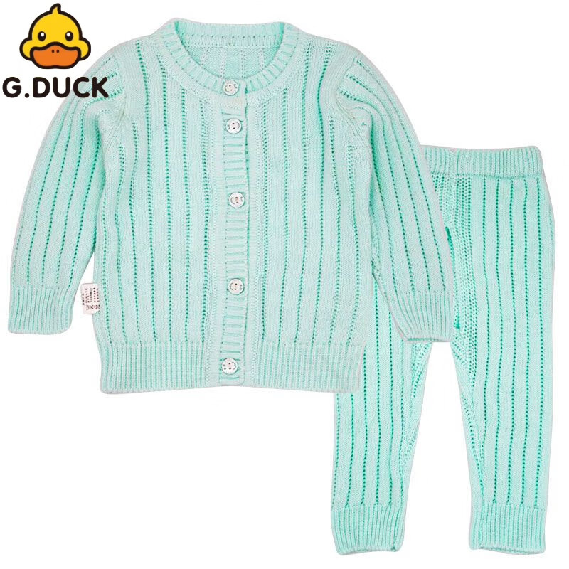毛衣套装新生儿春秋男女纯棉线衣初生婴儿针织开衫衣 小纱衣浅绿色 66