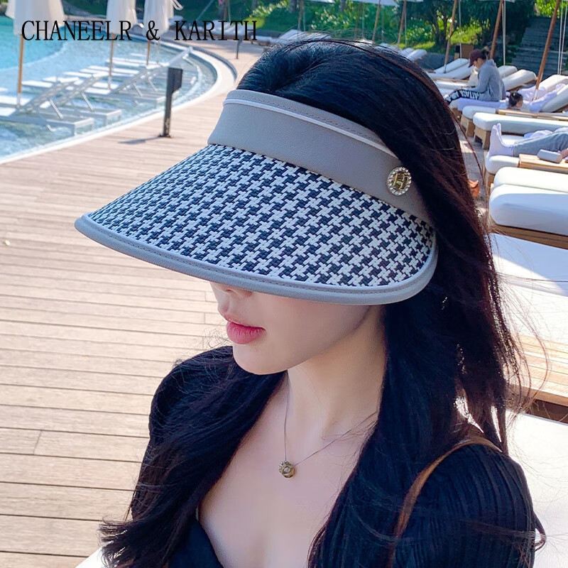 CHANEELR & KARITH防晒帽女2026新款夏季户外骑行旅游空顶太阳帽遮阳帽草编大帽檐女 黑色 M56-58cm