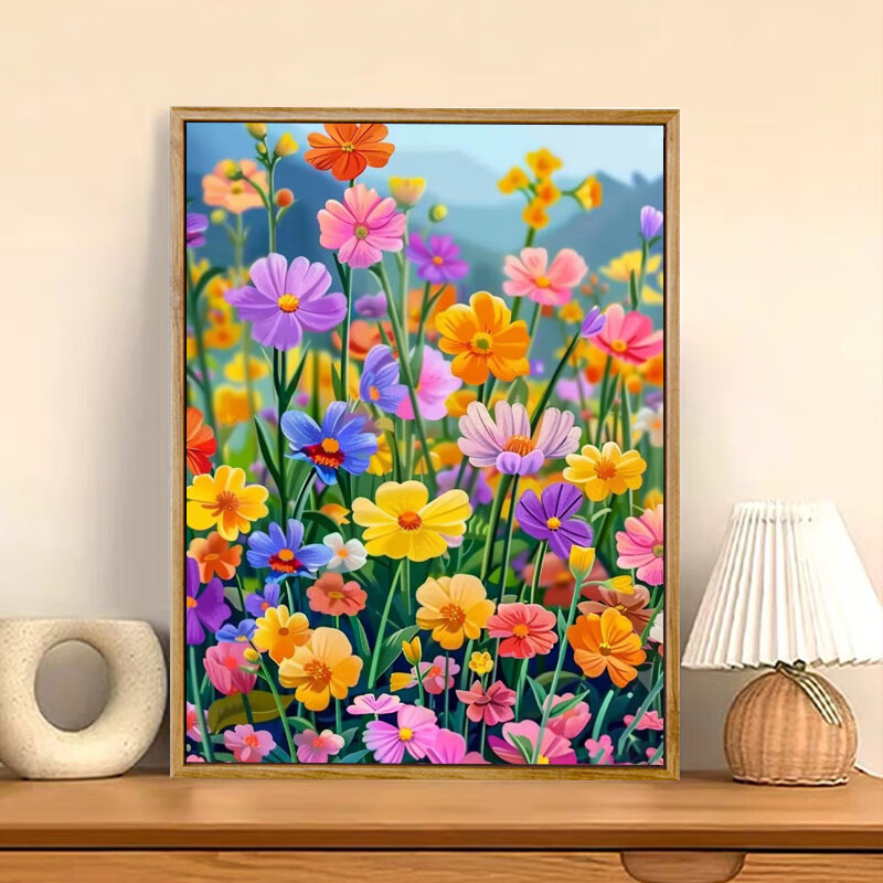 diy数字油画花卉涂鸦手工填色画丙烯装饰摆件礼物挂画 七彩油菜花1 40