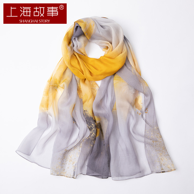 上海故事真丝丝巾女士纱巾100%桑蚕丝春夏季节日送妈妈长辈母亲节生日