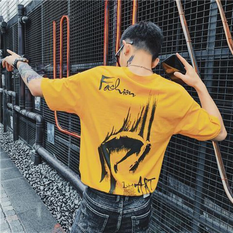 咖传男士短袖t恤男精神小伙圆领印花韩版潮流社会人衣服半袖男生体恤