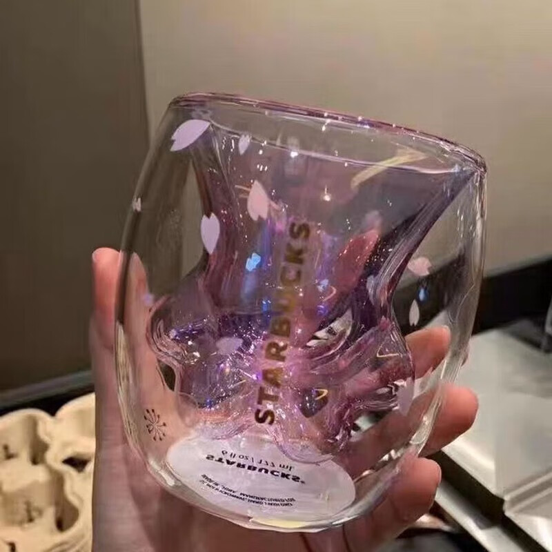 星巴克风杯子山茶花玻璃杯炫彩立体浮雕耐高温大容量流沙杯咖啡水杯