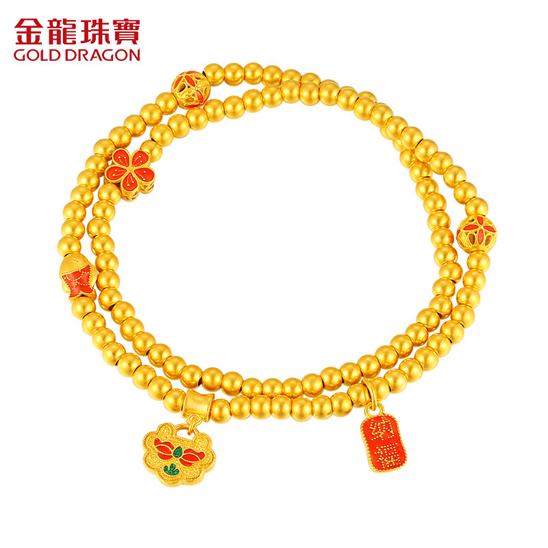 金龙珠宝 黄金手串福运连连长款叠戴国潮古法工艺9999足金手链计价 约