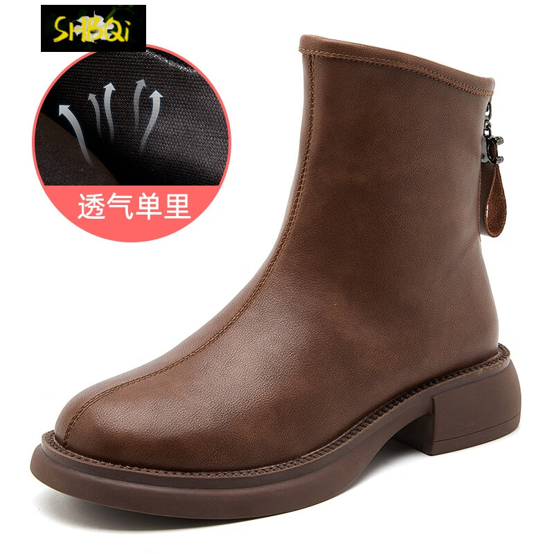 圣布奇短靴女春秋单靴平底复古马丁靴女英伦风新款瘦瘦靴女式靴子