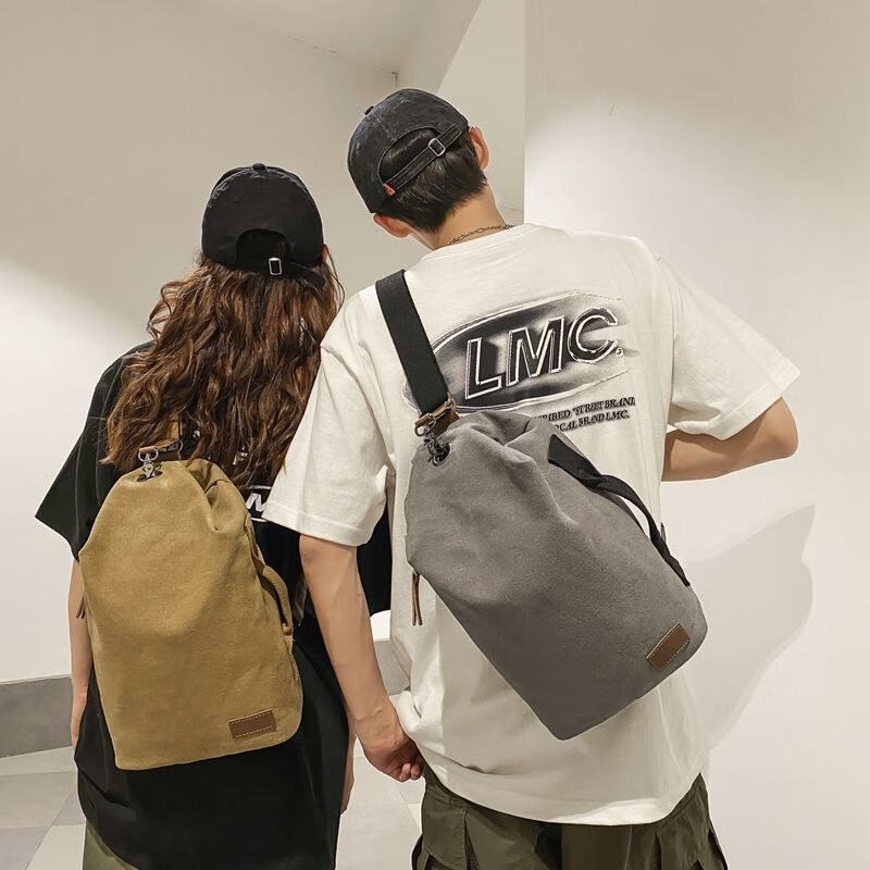 帆布包男女大容量日系复古斜挎包多功能时尚单肩包学生背包单肩包 卡其