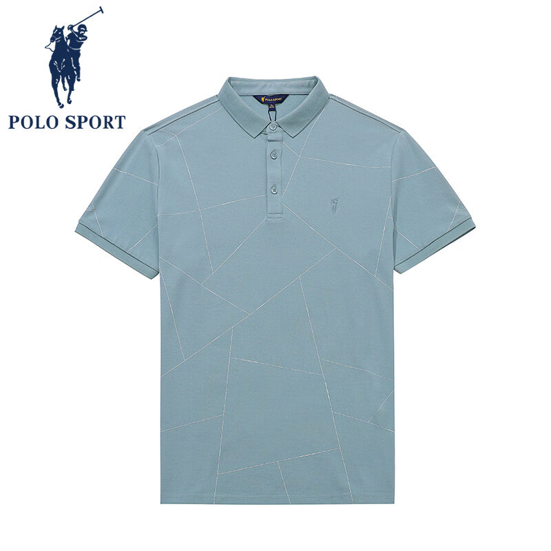 POLO SPORT,polo sport商标 polo sport 【商城同款】t恤男短袖夏季潮翻领不规则条纹蓝色2022新款