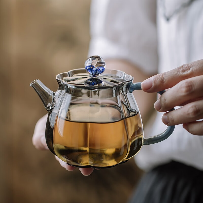 高档梅花玻璃茶壶一人喝单个功夫茶具日式过滤小泡茶壶家用精致 梅花小壶
