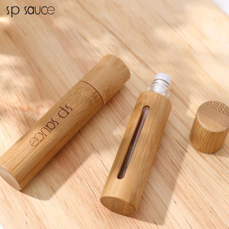 SP SAUCE走珠瓶空瓶滾珠式帶刻度10ml迷你玻璃小分裝瓶便攜精華油瓶 竹子精華油瓶 10ML