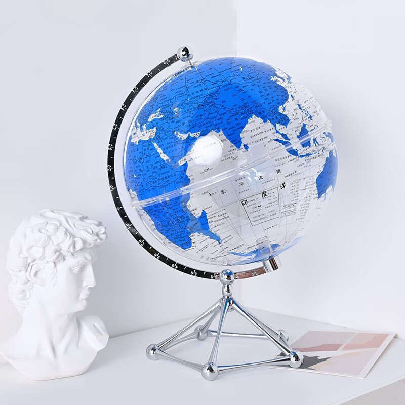 透明水晶地球仪现代轻奢高档端摆件电视酒柜办公室客厅卧室装饰品 蓝色(不带灯)透明球