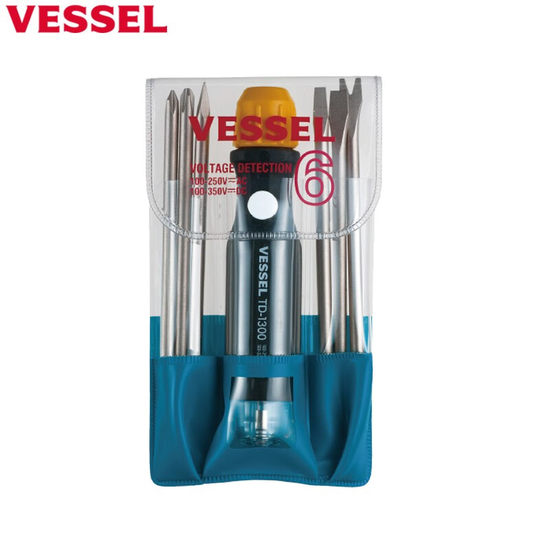 VESSEL日本进口威威电工一字测电笔低压100-250v验电器试电笔感应电压笔 TD-1300L 6支装验电螺丝刀套件