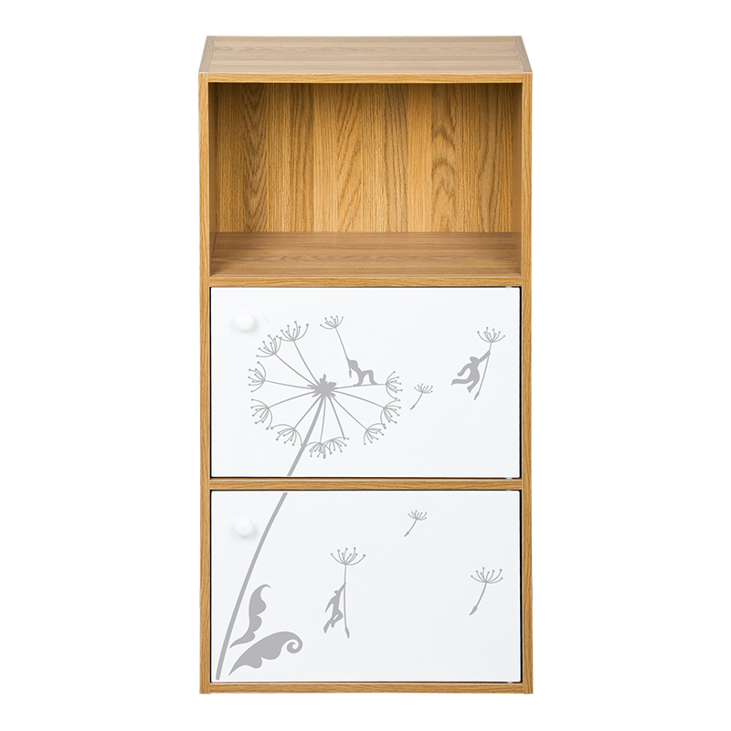 慧乐家 书柜书架 三层两门印花书柜时尚创意层架储物柜组合柜 11288