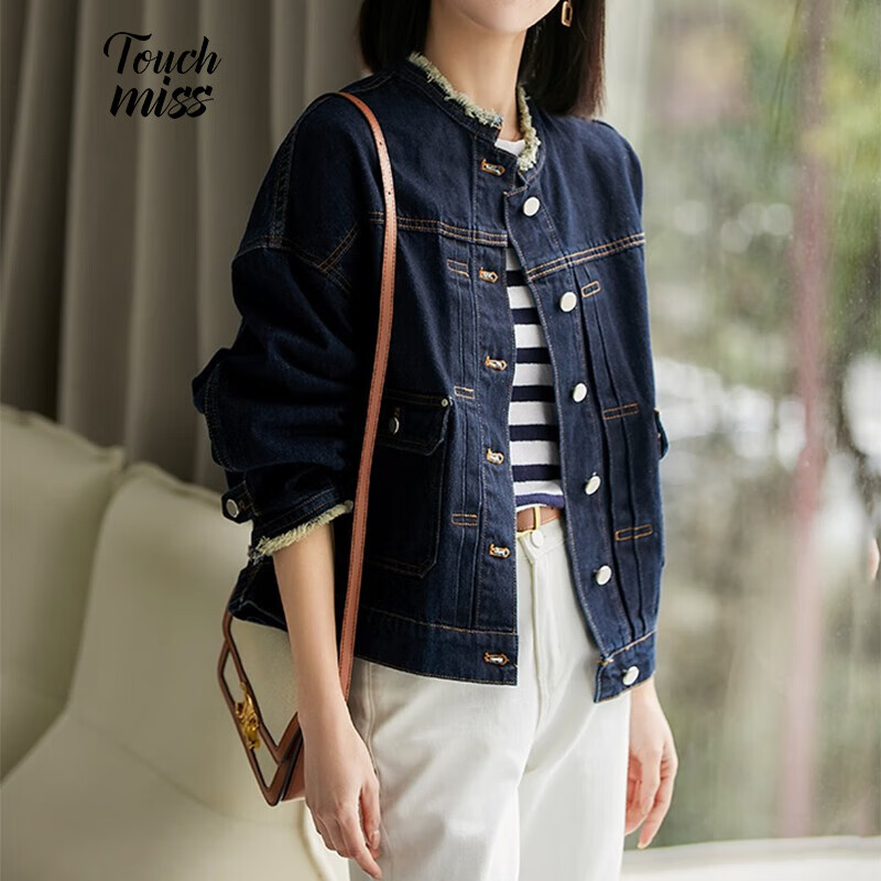 塔驰密司(touch miss)2023新品短外套女潮玩经典复古水洗个性圆领牛仔
