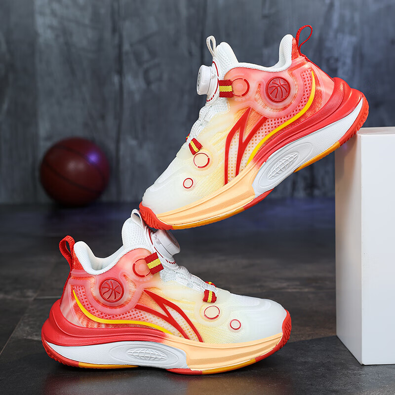 年男童鞋红色中大童小学生篮球鞋儿童限定透气运动鞋撤柜剪标 中国红