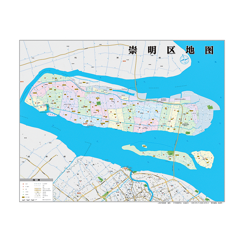 【上海同城发货】崇明区地图2020年全新版 上海市崇明区交通旅游地铁站景点地图 学校医院商厦广场分布
