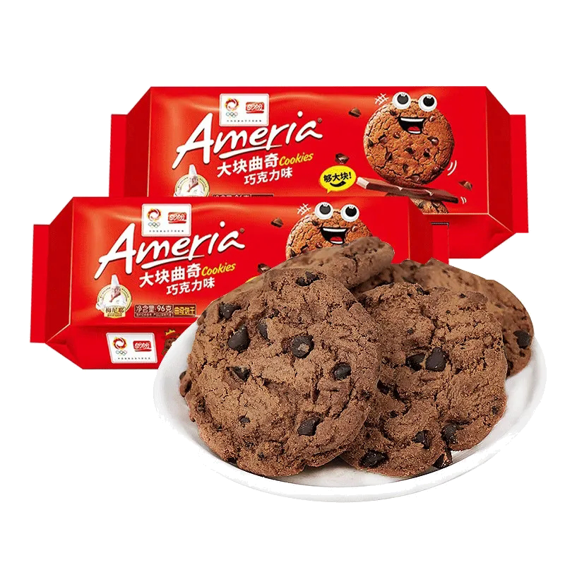 盼盼梅尼耶饼干巧克力豆味大块曲奇办公室追剧解馋小吃96g*2袋 6g*2袋
