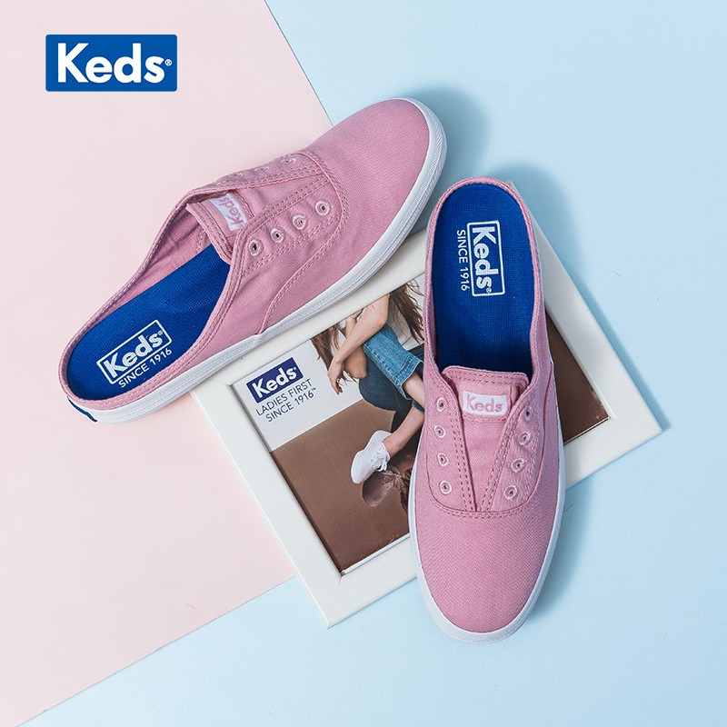 Keds 新品女鞋一脚蹬懒人鞋帆布鞋小白鞋半拖帆布鞋WF58023 粉红色 39