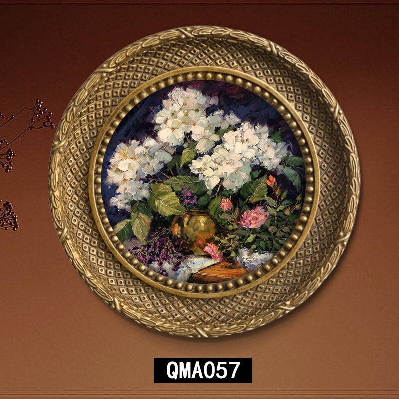 林格印象美式小众挂画复古艺术壁画欧式餐厅装饰画法式中古花卉油画圆形 QMA057 含框尺寸29*29cm