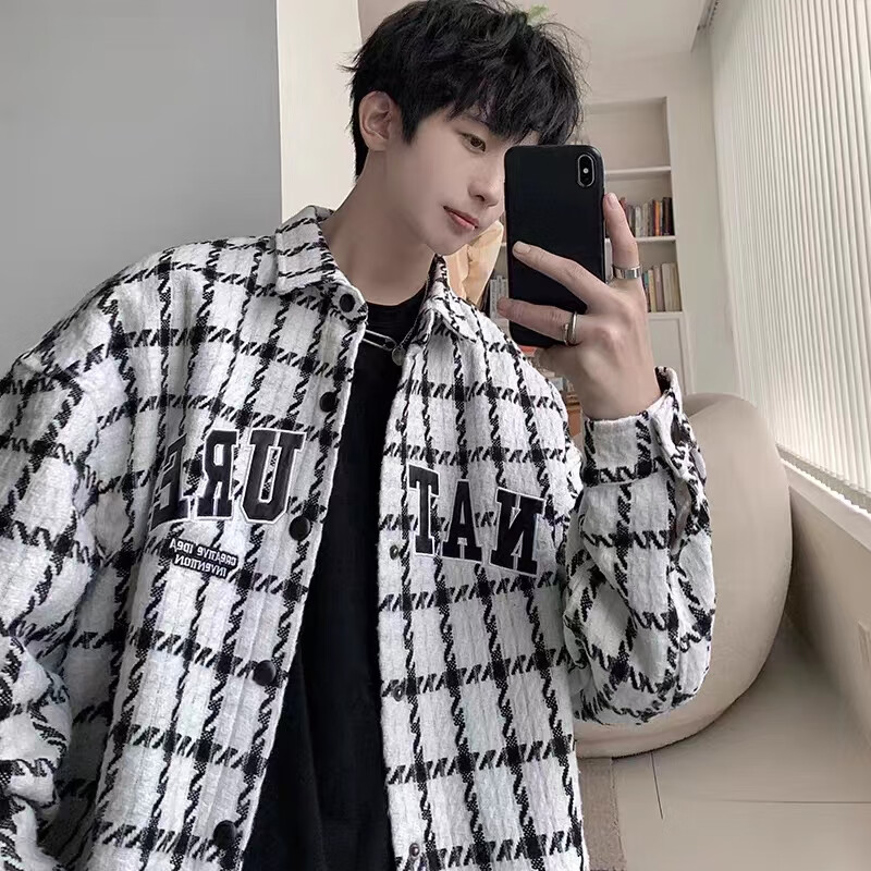 Foss Phil夹克男装小香风潮流百搭格子长袖上衣2026春夏季外套男士学生 JZL-23105白色 XL (130斤-150斤) 京东折扣/优惠券