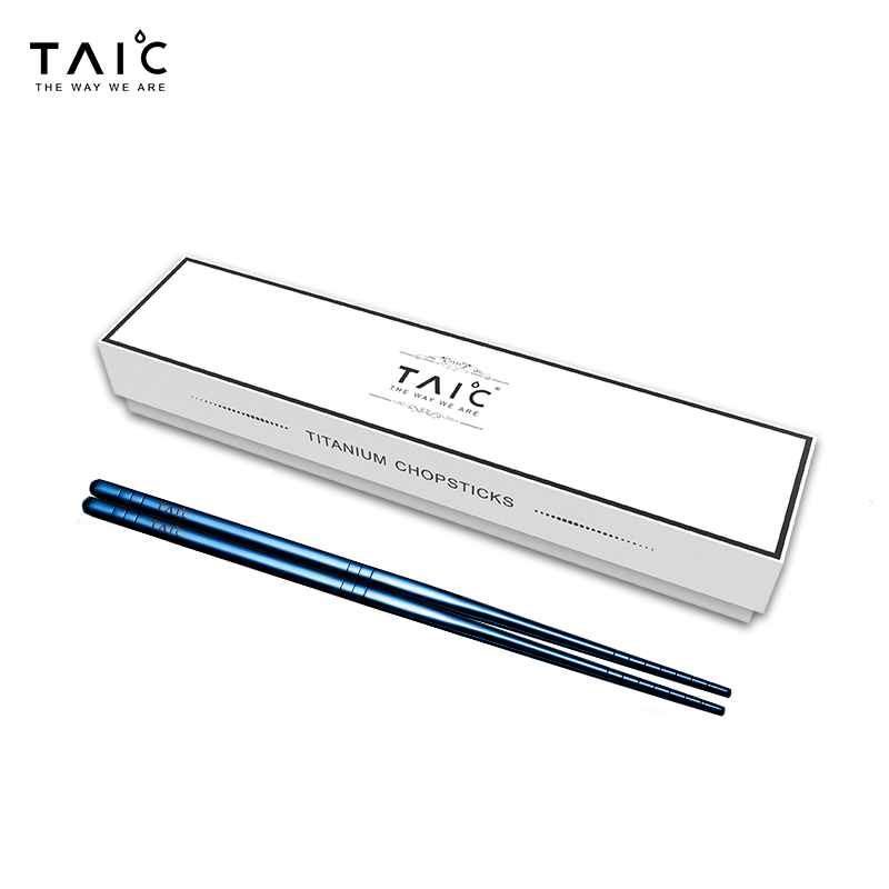 TAIC纯钛筷子便携轻质家用户外钛筷子 纯钛环保健康筷子钛餐具防滑礼盒装 蓝色