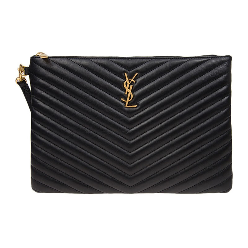 saint laurent 圣罗兰 奢侈品女包 ysl女士黑色牛皮纹路手拿包手包