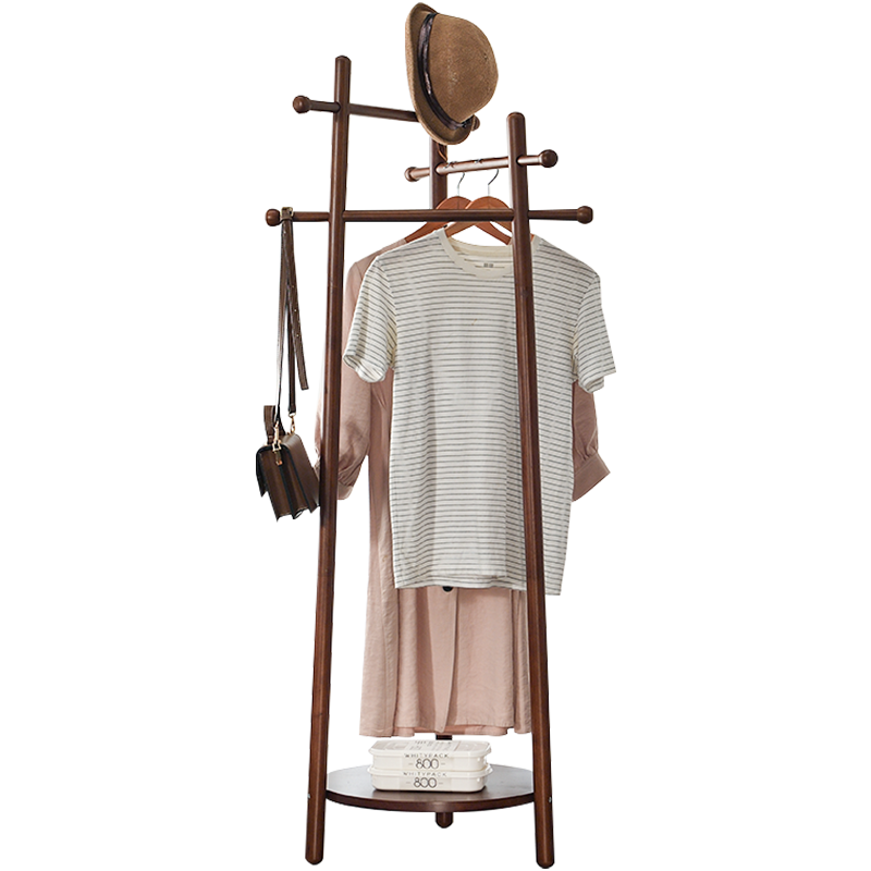 家逸 北欧实木衣帽架创意挂衣架落地衣架衣服架立式衣帽钩大衣架简易卧室 胡桃色