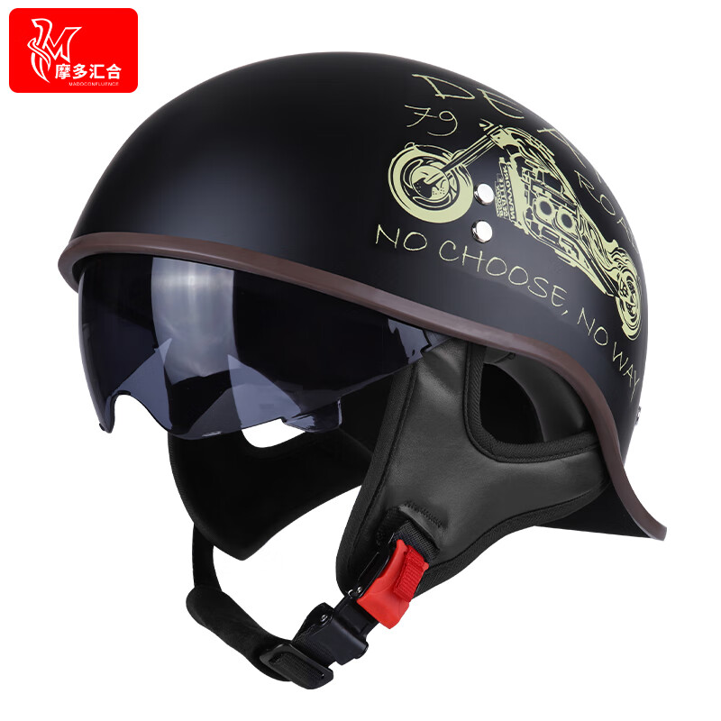3C认证摩托车头盔半盔夏季男女哈雷轻便机车骑行安全帽复古瓢盔 极速摩托 XL