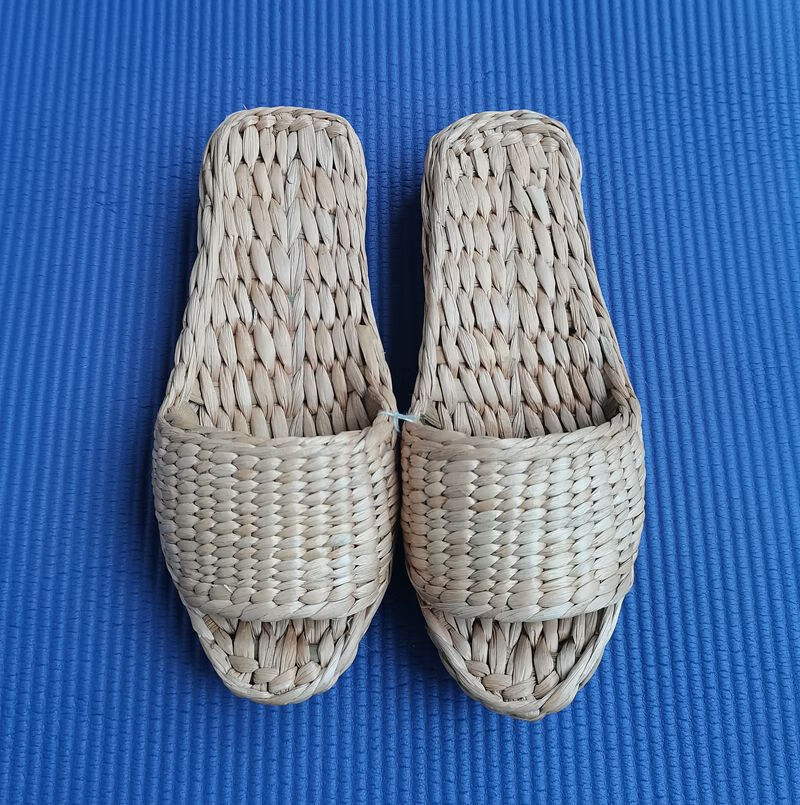 法比兔(fanbeeto)草鞋纯手工居家草编编制蒲草原色开口拖鞋女鞋环保