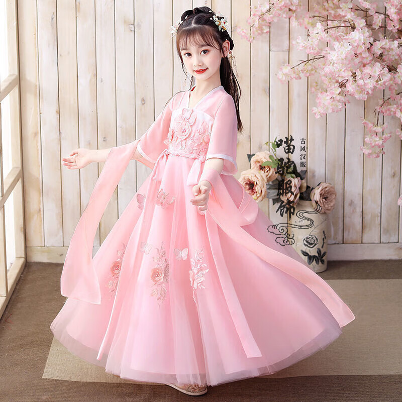 喵驼儿童汉服女童夏季古装汉服中国风古风超仙中小学生3-6-12岁小女孩