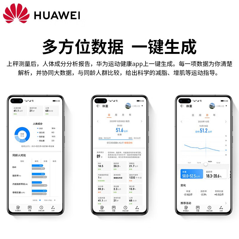 华为（HUAWEI） 智能体脂秤3代蓝牙wifi家用成人精准测量电子称测脂肪体重健康体质减肥男女 华为智能体脂秤3【 雅致白 】