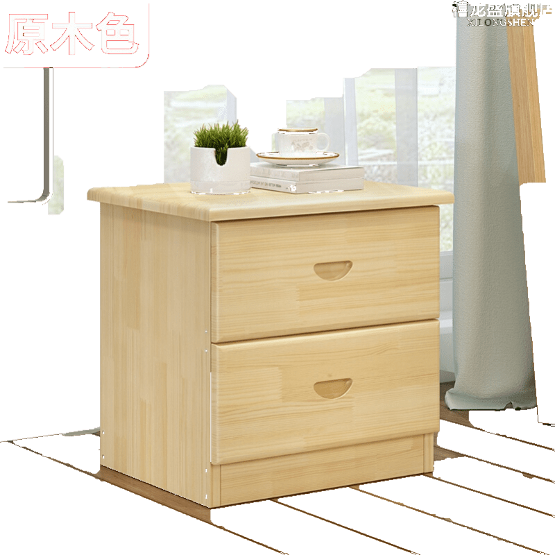禧龙盛 床头柜 收纳柜 储物柜 松木床头柜 实木地柜 环保储藏柜 原木色无漆 组装