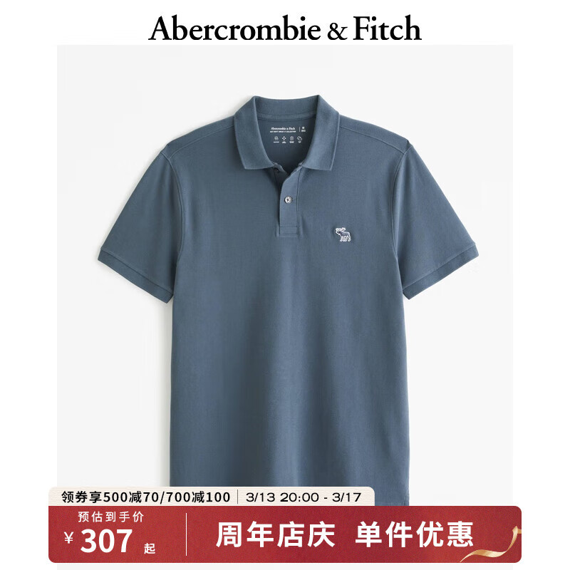 ABERCROMBIE & FITCH男装 24春夏新款美式商务通勤小麋鹿短袖polo衫 338747-1 蓝色 M (180/100A)