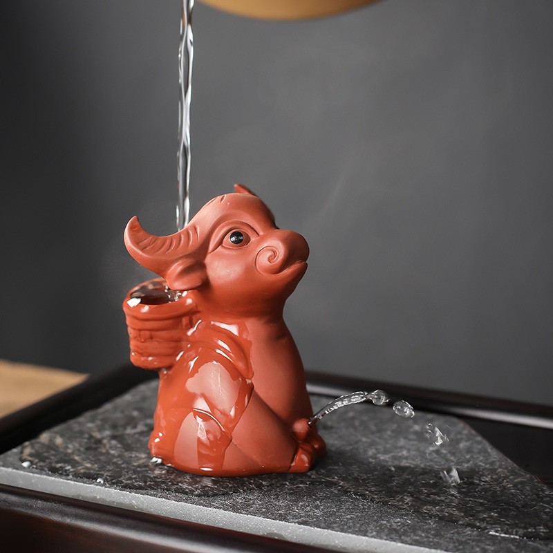 宇轩 紫砂茶宠喷水尿童牛童摆件童趣创意茶玩茶艺茶盘茶具配件 牛童