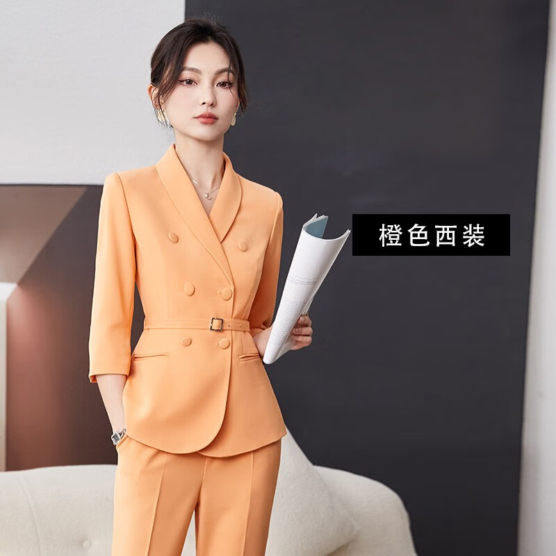 女职业装套装工作服主持人正装小个子穿搭通勤小西服 橙色西装外套 s