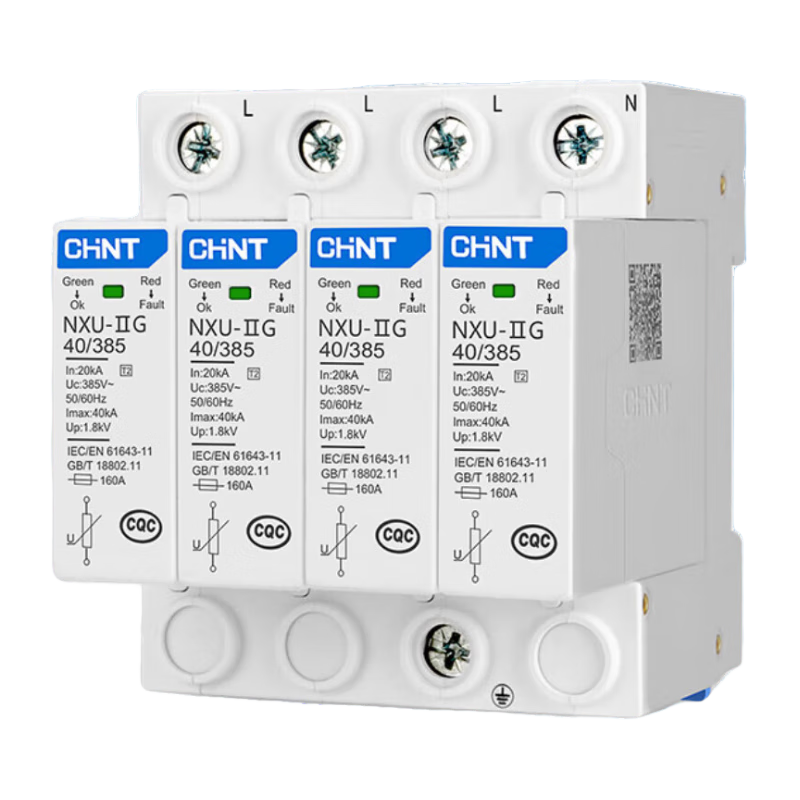 正泰(CHNT)電涌浪涌保護(hù)器電源家用避雷器防雷器防雷開(kāi)關(guān)三相 二級(jí)4P 440V 40KA